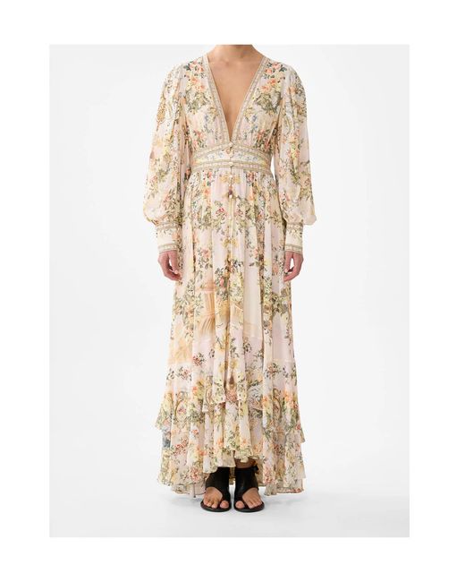 Camilla Metallic Floral Printed Long Button Front Dress