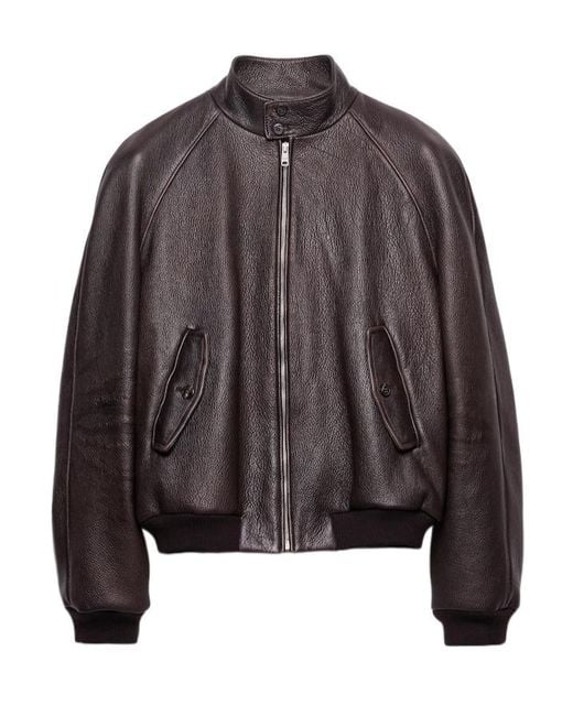 Prada Brown Leather Bomber Jacket for men