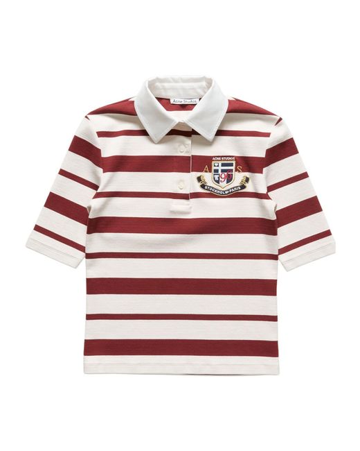 Acne Red Striped Crest-Patch Polo Shirt