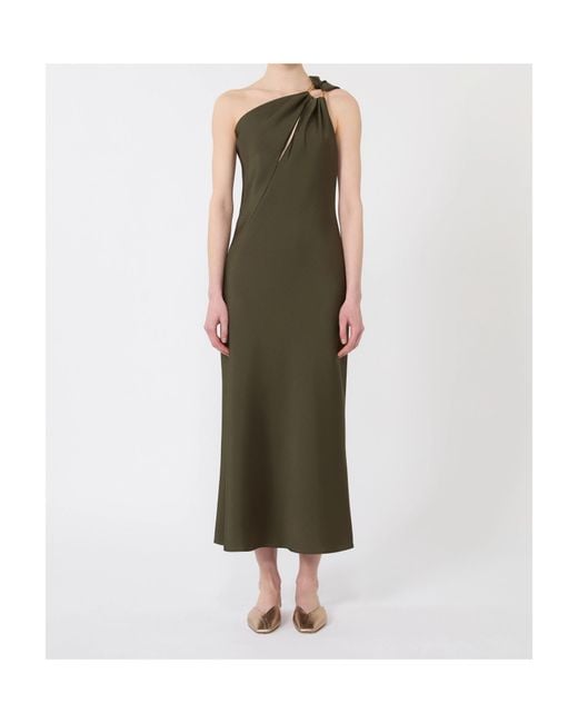 Max Mara Green Shiny Satin One-Shoulder Dress