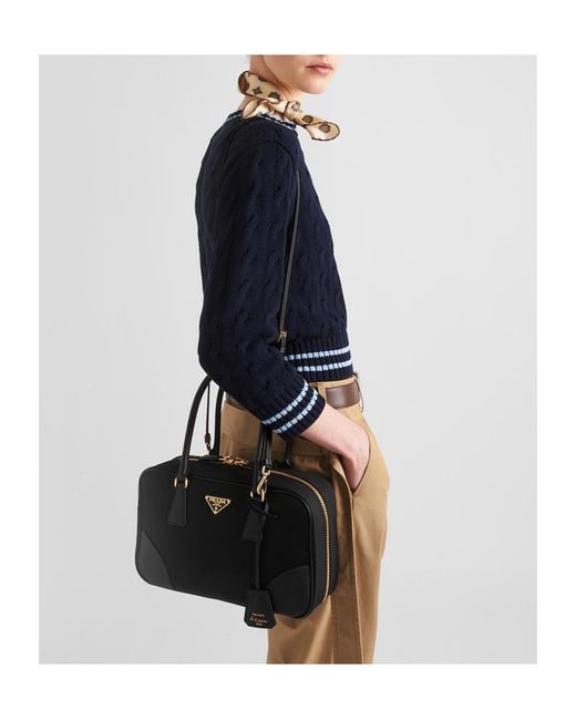 Prada Black Re-Edition 1978 Medium Re-Nylon And Saffiano Leather Two-Handle Bag