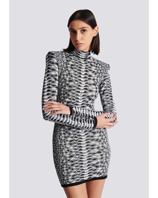 Balmain Multicolor Short Snakeskin Textured Knit Dress