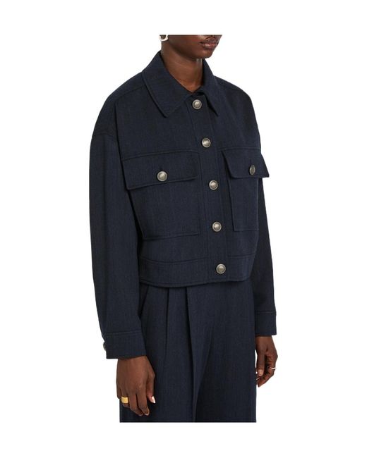 Brunello Cucinelli Blue Herringbone Stretch-Wool Jacket