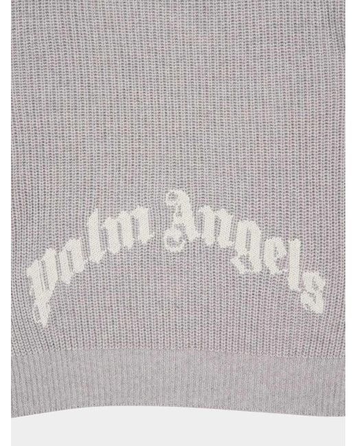 Palm Angels Gray Curved-Logo Ribbed-Knit Hoodie for men