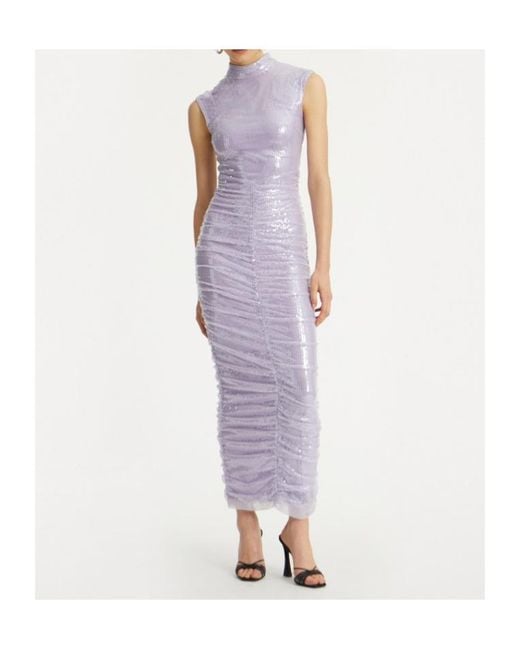 ROTATE BIRGER CHRISTENSEN Purple Sequin High-Neck Midi Dress