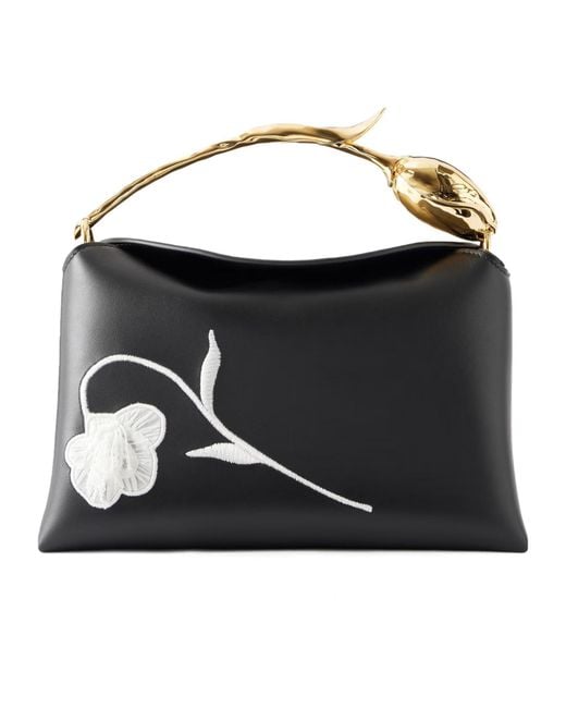 Erdem Black Midi Bloom Embroidered Leather Tote Bag