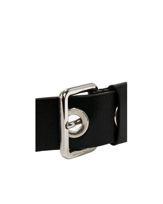 McQueen White Eyelets Embellished Buckle Belt for men