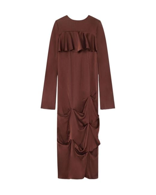 Ganni Red Draped Long-Sleeve Maxi Dress