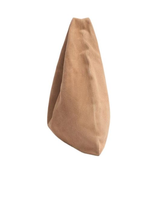 The Row Natural Small Bindle Suede Top Handle Bag