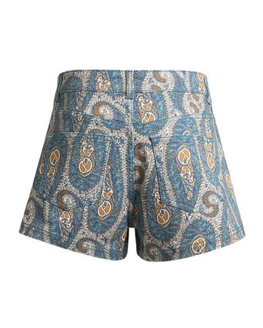 Etro Blue Paisley High-Rise Shorts