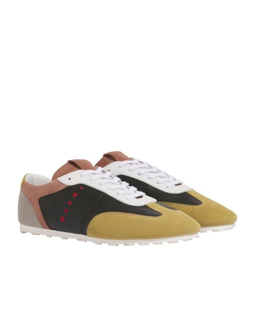 Marni Brown Logo Printed Colourblock Lace-Up Sneakers for men