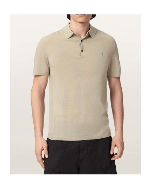 AllSaints White Mode Merino Short Sleeve Ramskull Polo Shirt for men