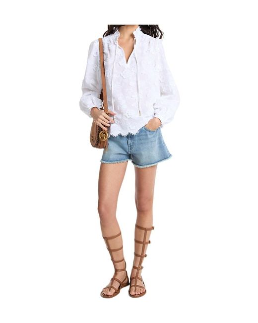 MICHAEL Michael Kors Blue Embroidered Frill Blouse