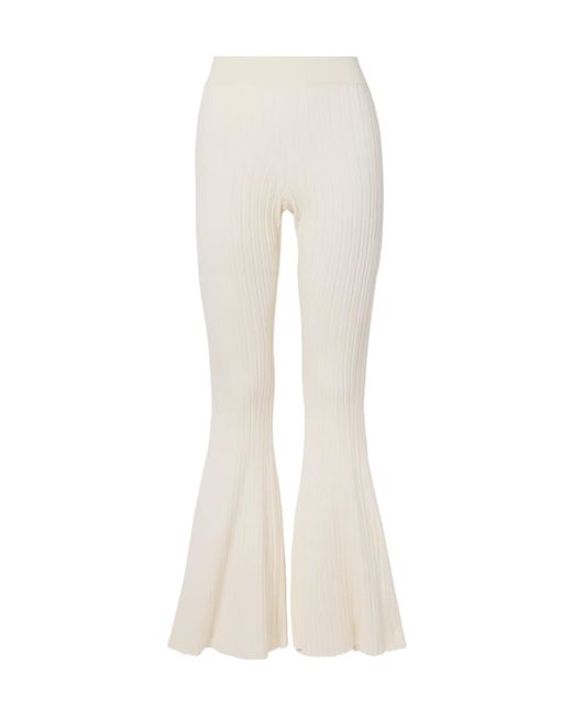 Stella McCartney White Ribbed Knit Flared Casual Pants