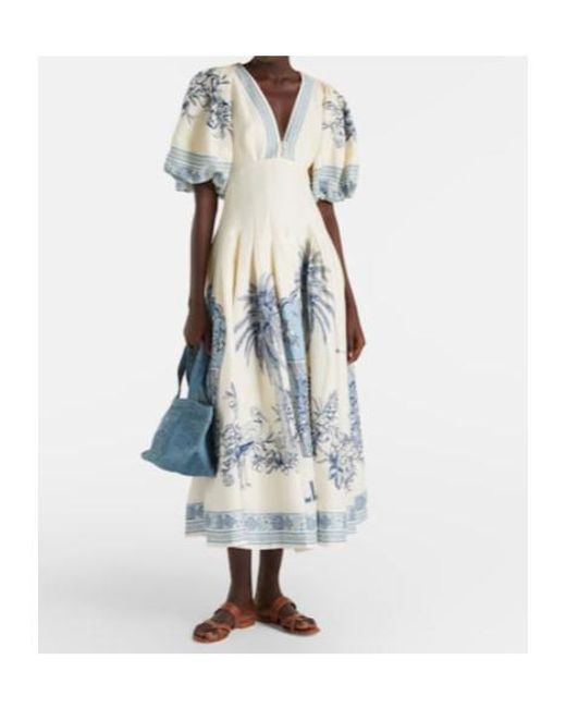ALÉMAIS White Villa Romantica Linen-Blend Midi Dress
