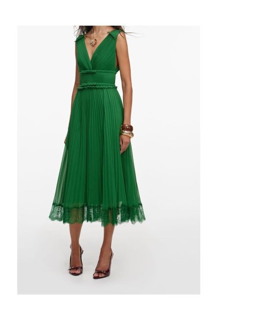 Self-Portrait Green Chiffon Midi Dress