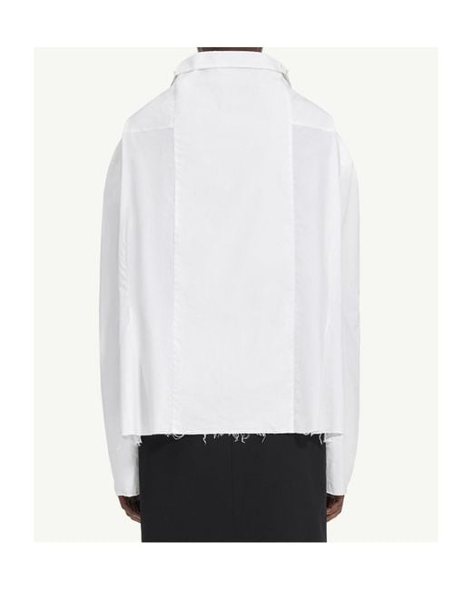 MM6 by Maison Margiela White Buttoned Frayed-Hem Shirt