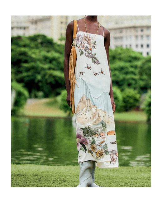Farm Rio Metallic Toile De Rio Sleeveless Maxi Dress