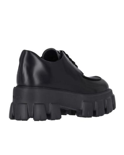 Prada Black Monolith Brushed Leather Lace-Up Shoes