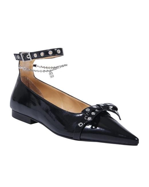Ganni Blue Bow-Detailed Ankle Strap Ballet Flats