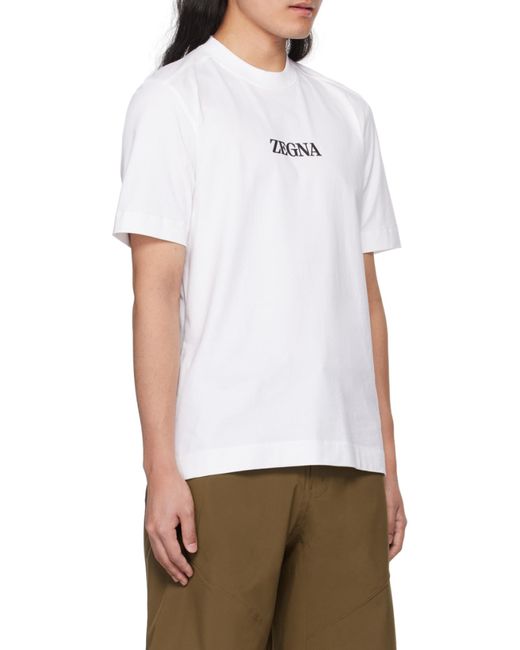 Zegna White Logo Printed Crewneck T-Shirt for men