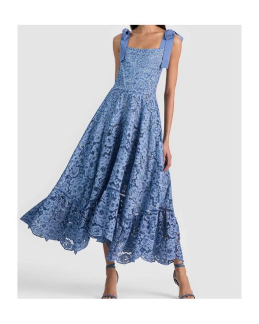 Alice + Olivia Blue Rosalee Lace Bustier Dress