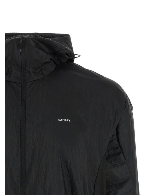 Satisfy Black Hooded Windproof Jacket for men