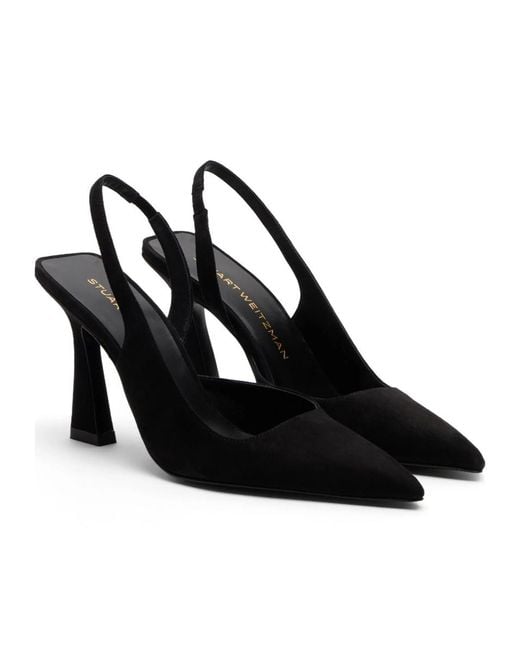 Stuart Weitzman Black Vinnie 85 Dorsay Slingback