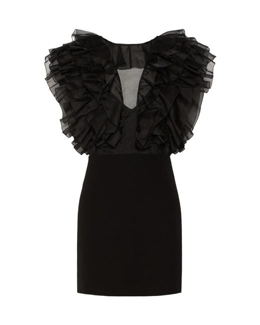 Max Mara Black Tulle-Ruffle Mini Dress