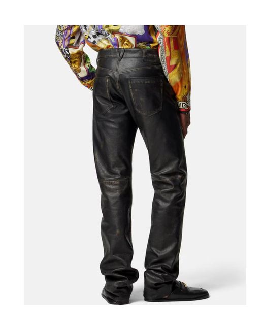 Versace Gray Distressed Leather Pants for men