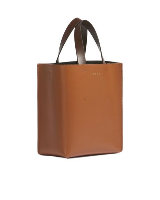 Marni Brown Logo Printed Two-Toned Tote Bag