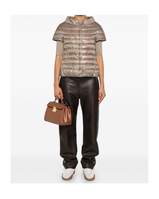 Herno Gray Quilted Short-Sleeved Down Jacket
