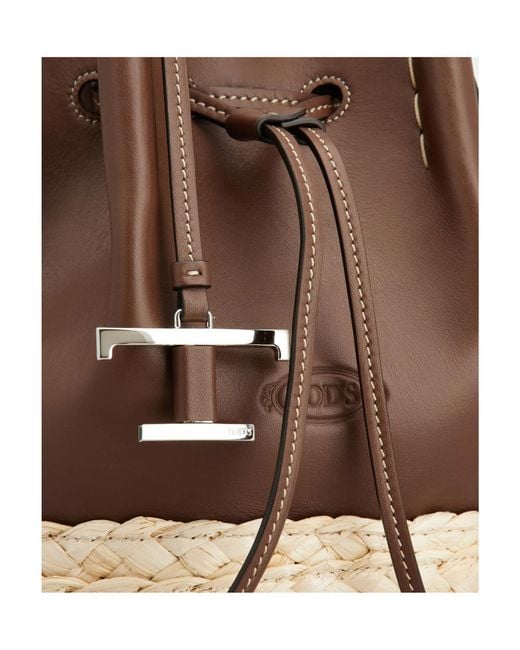 Tod's Brown Logo Embossed Panelled Bucket Bag