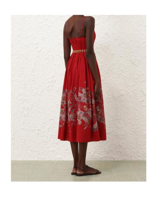 Zimmermann Red Rhiannon Corset Midi Dress