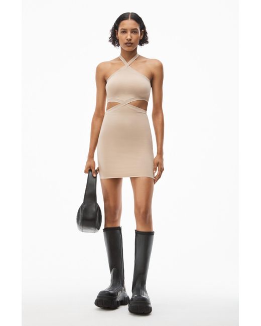 Alexander Wang Natural Logo-Trim Halterneck Dress