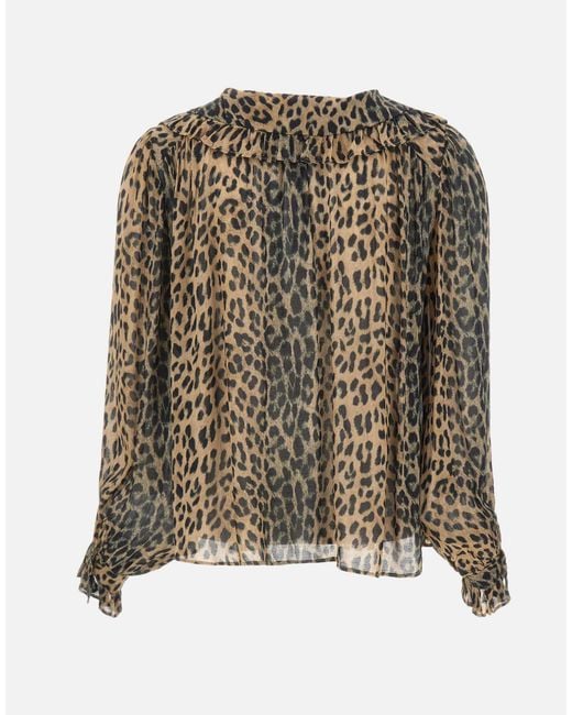 Rixo Brown Pattern-Printed Long-Sleeved Blouse