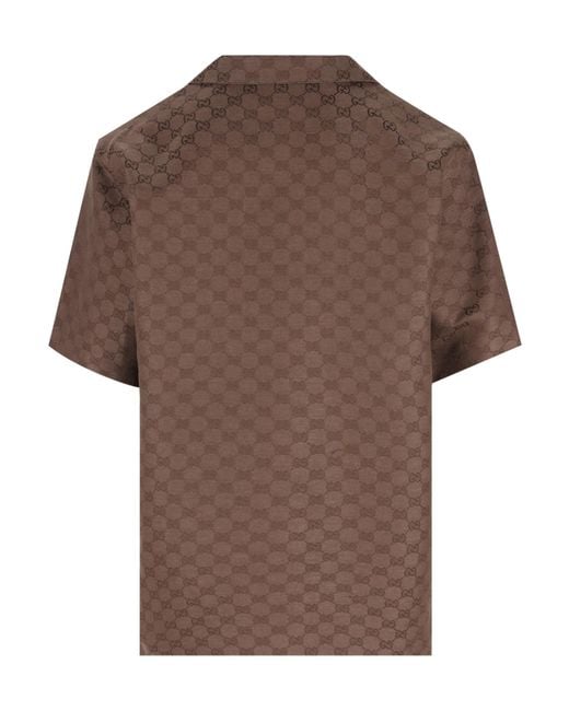 Gucci Brown Gg Collared Short-Sleeved Shirt for men
