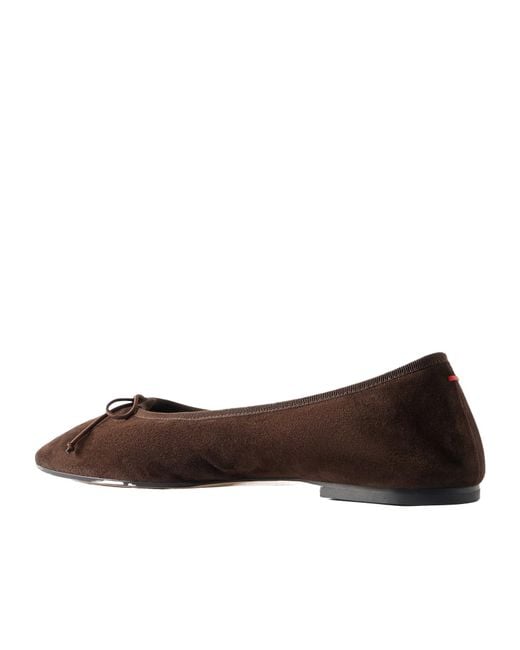 Aeyde Brown Tiby Bow-Detailed Suede Ballet Flats