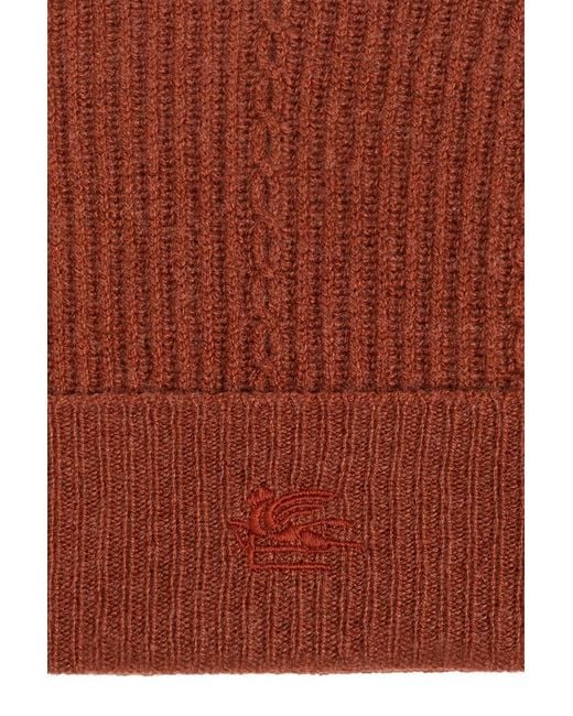Etro Brown Logo Embroidered Knitted Beanie