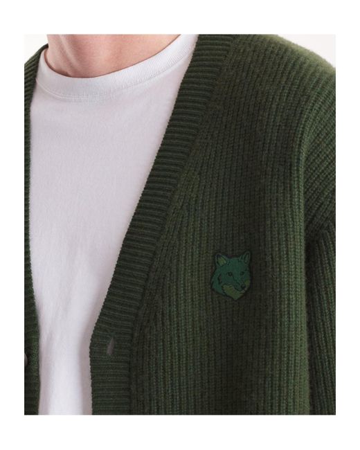 Maison Kitsuné Green Maison Kitsuné Bold Fox Head Patch Knitted Cardigan for men