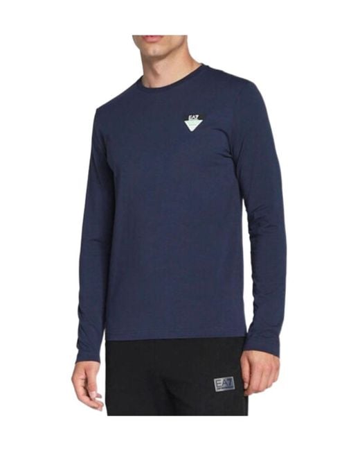 EA7 Blue Round Collar Logo T-Shirt for men