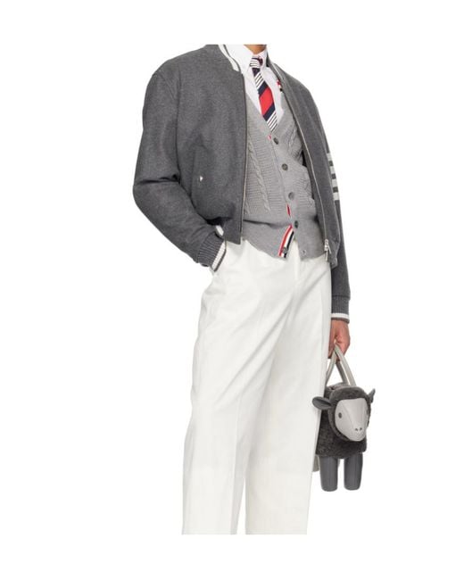 Thom Browne Gray 4-Bar Stripe Zip-Up Bomber Jacket for men