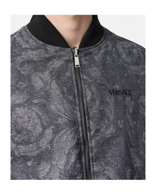 Versace Gray Reversible Logo-Embroidered Bomber Jacket for men