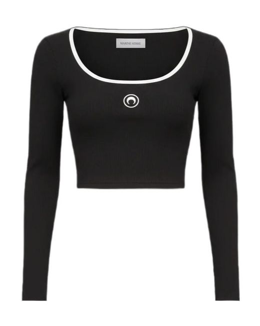 MARINE SERRE Black Moon Logo Cropped Long-Sleeve T-Shirt