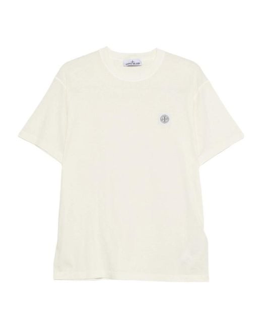 Stone Island White Logo Patch Crew-Neck T-Shirt for men