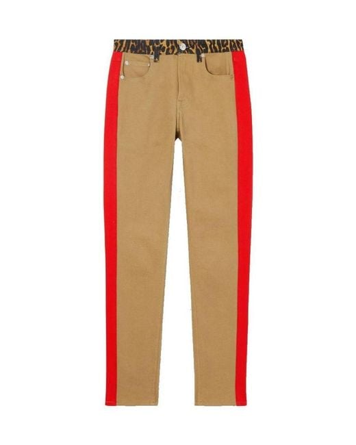 Burberry Red Leopard Print Detail Skinny-Fit Jeans