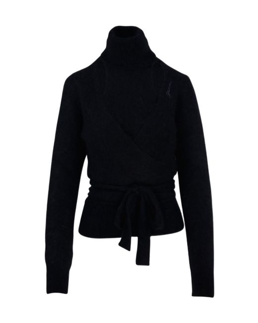 Ganni Black Brushed Wrap Blouse