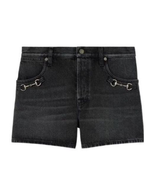 Gucci Black Cotton Denim Shorts With Horsebit