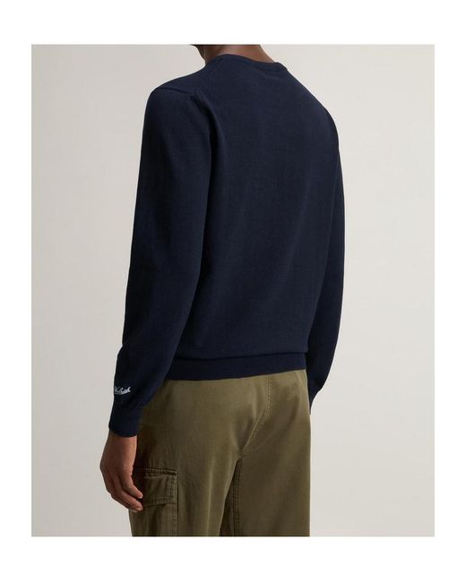 Woolrich Blue Logo Embroidered Crewneck Jumper for men
