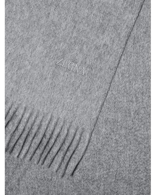 Zegna Gray Oasi Fringed Scarf for men